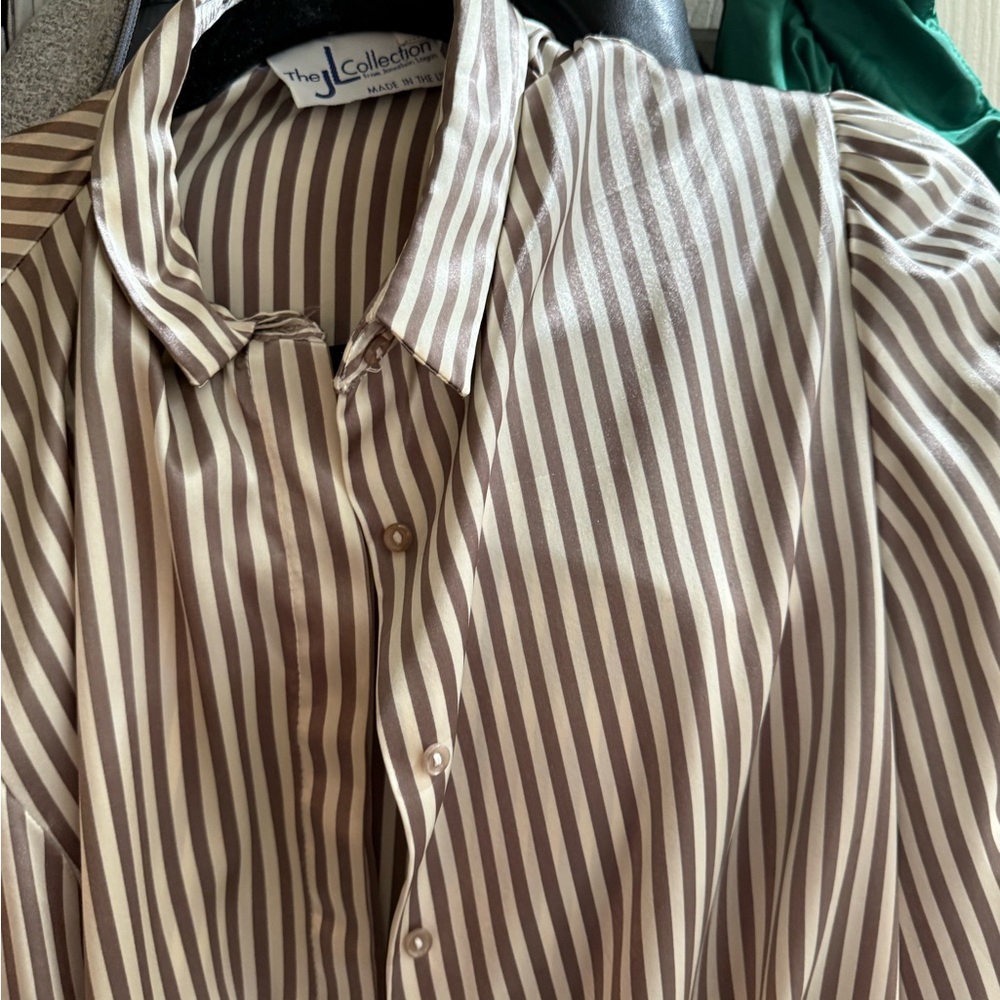 Chic Striped Blouse - Cream and Brown